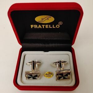 MEN'S FRATELLO SQUARE SILVER, BLACK, WHITE ABSTRACT DESIGN.